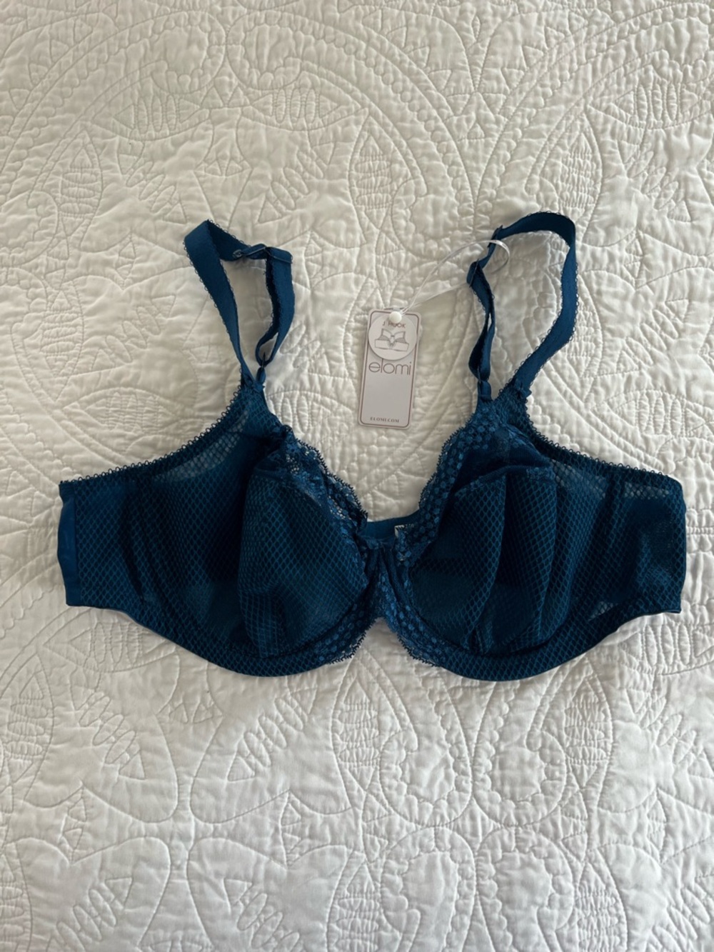 Elomi Charley Bra 42D Deep Teal Lace Underwire Bra - NWT